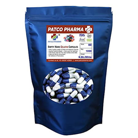 Patco Pharma - Size 00 Navy Blue/White Empty Gelatin Pill Capsule|Diy Powder Filling (Pack Of 5000)