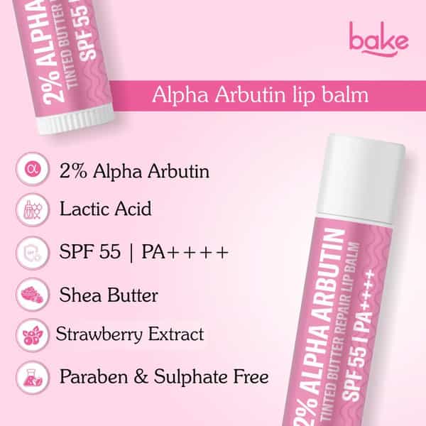 Bake 2% Alpha Arbutin Tinted Lip Balm Spf 55 Pa++++ For Pigmented Lips (5G)