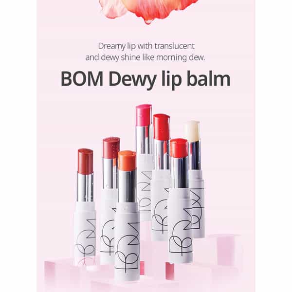 B.o.m Dewy Lip Balm 02 Pure Red - 7 Colours - Lip Moisturizing To Protect Sensitive Lips - 4.5G