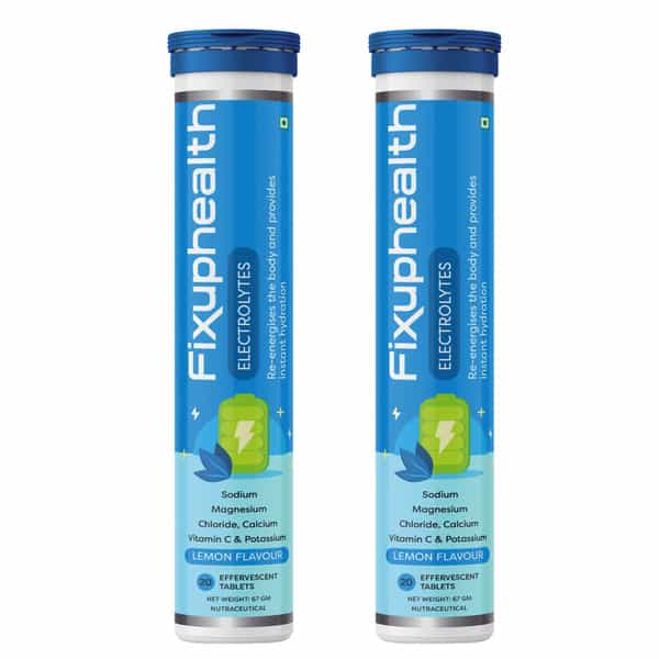 Fixuphealth Electrolytes Tablets Vit C Effervescent Lemon (Pack Of 2) 20 Tablets Each