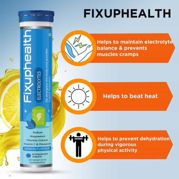 Fixuphealth Electrolytes Tablets Vit C Effervescent Lemon (Pack Of 2) 20 Tablets Each
