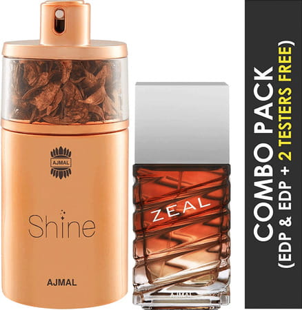 Ajmal Shine Edp Powdery 75ml Perfume For Women And Zeal Edp 100ml Perfume For Men