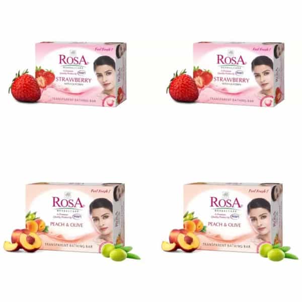 Rosa Transparent Strawberry And Peach & Olive Gel Soap I Skin Conditioners I Pack 4 *100G Each