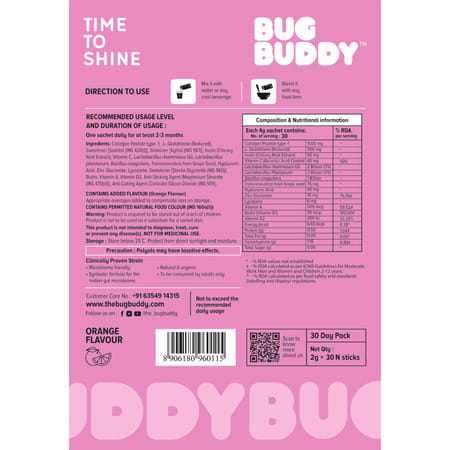 Bug Buddy Time To Shine | For Glowing Skin/Acne Reduction & Healthy Hair | 30 Days Pack