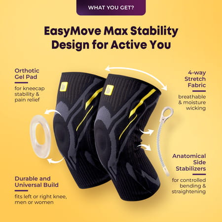 Betterhood Premium Knee Sleeve With Easymove Max Stability Design (Grey | Xl | Pack Of 2)