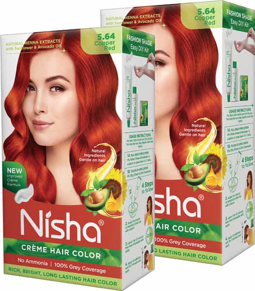 Nisha Creme Hair Color 5.64 Copper Red 120G Pack Of 2 | Ammonia Free Permanent Hair Colour