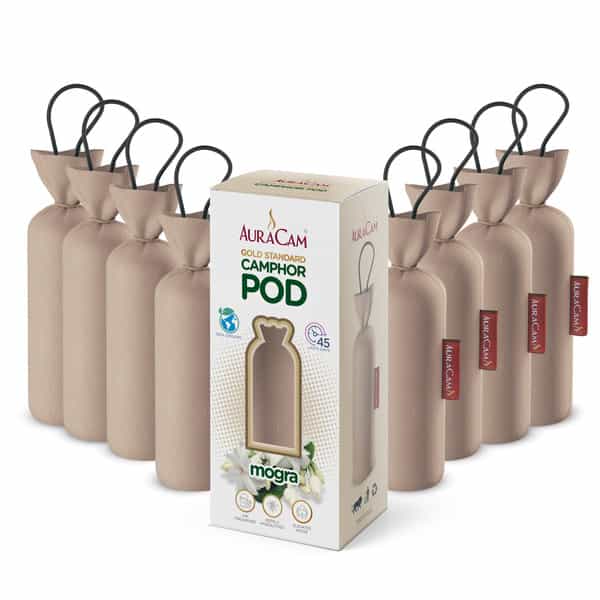 Auracam Gold Standard Camphor Pod Cone Mogra- Set Of 8
