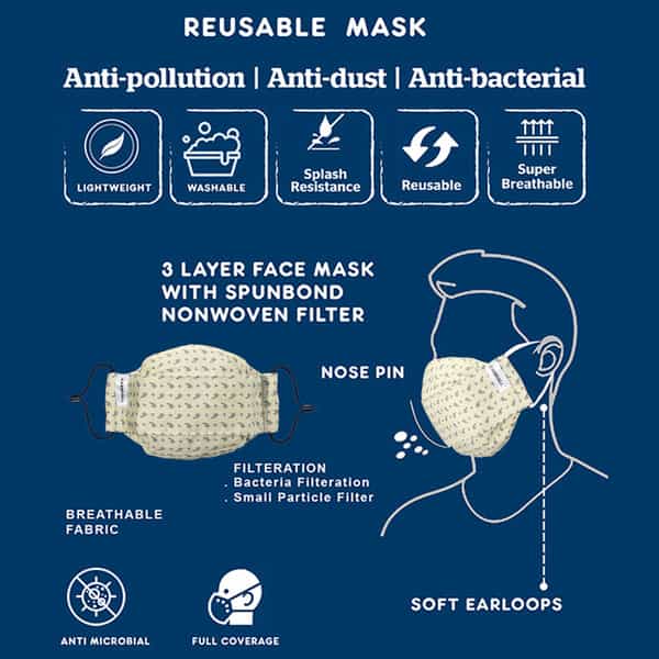 Carriall Adult Unisex 3 Layer Reusable Washable Cotton Mask (Camsl051) Pack Of 3