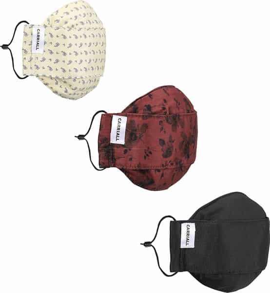 Carriall Adult Unisex 3 Layer Reusable Washable Cotton Mask (Camsl051) Pack Of 3