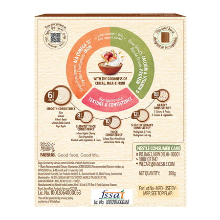 Nestle Cerelac Ragi (Nachni) Apple | No Refined Sugar | No Preservatives | 6 To 24 Months | 300 Gm