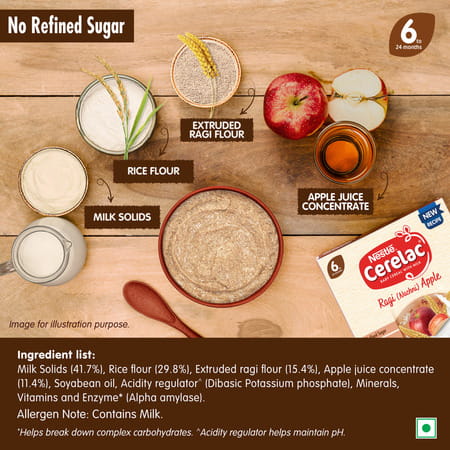 Nestle Cerelac Ragi Apple Baby Cereal | No Refined Sugar | Stage 1 | 6 - 24 Months | 300gm