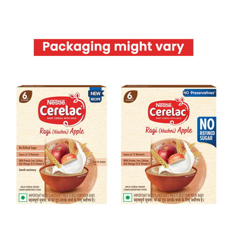 Nestle Cerelac Ragi (Nachni) Apple | No Refined Sugar | No Preservatives | 6 To 24 Months | 300 Gm