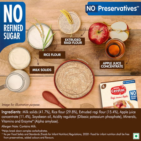 Nestle Cerelac Ragi (Nachni) Apple | No Refined Sugar | No Preservatives | 6 To 24 Months | 300 Gm