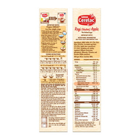 Nestle Cerelac Ragi Apple Baby Cereal | No Refined Sugar | Stage 1 | 6 - 24 Months | 300gm