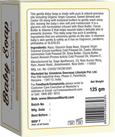 Mom & World Natural Baby Soap Enriched With Organic Coconutoil | Sweet Almondoil | Vitamine-125G