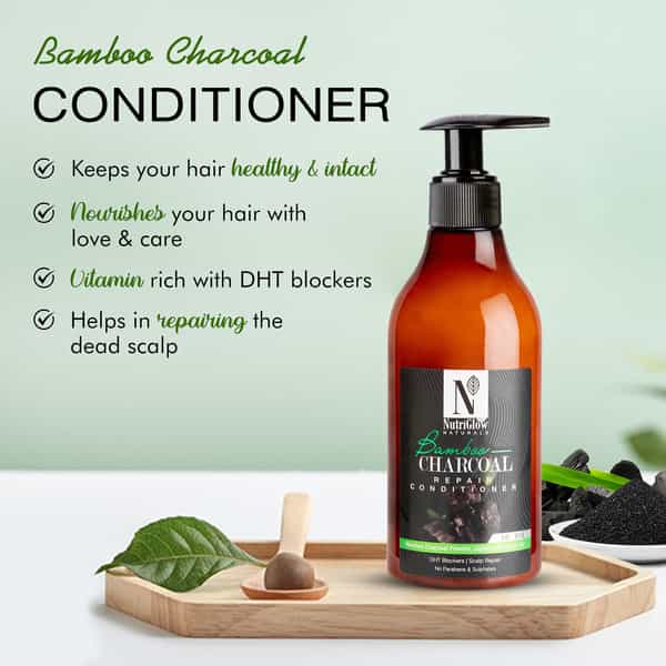 Nutriglow Natural's Bamboo Charcoal Conditioner /With Natural Source Ingredients/Damaged Hair 300 Ml