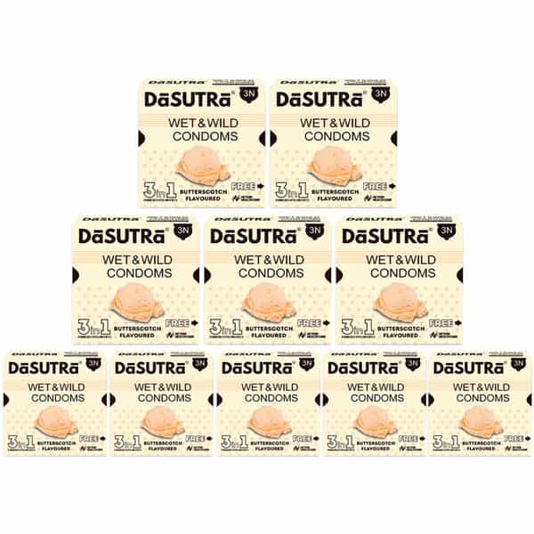 Dasutra Wet And Wild Condoms 10'S Pack In Butterscotch Flavour Condom (Pack Of 3)