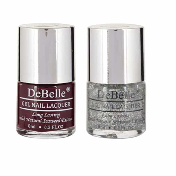 Debelle Gel Nail Polish Combo Pack Of 2 Dark Maroon | Top Coat (Shimmer Top Coat) 16 Ml (8 Ml Each).