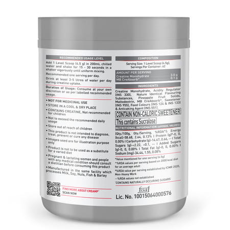 Muscleblaze Creatine Monohydrate Cream | Juicy Berries | 62 Servings - 280g / 0.61lbs