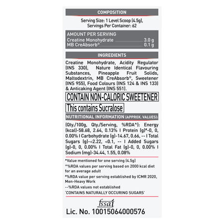 Muscleblaze Creatine Monohydrate Cream | Juicy Berries | 62 Servings - 280g / 0.61lbs