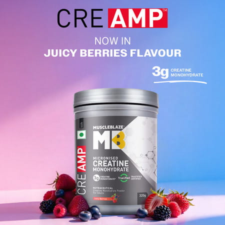 Muscleblaze Micronised Creatine Monohydrate Creamp Powder | Juicy Berries (80 Servings | 320G)