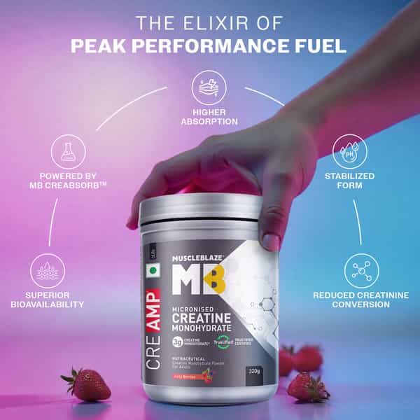 Muscleblaze Micronised Creatine Monohydrate Creamp Powder | Juicy Berries (80 Servings | 320G)
