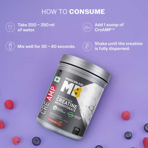Muscleblaze Micronised Creatine Monohydrate Creamp Powder | Juicy Berries (80 Servings | 320G)