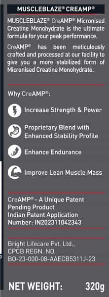 Muscleblaze Micronised Creatine Monohydrate Creamp Powder | Juicy Berries (80 Servings | 320G)