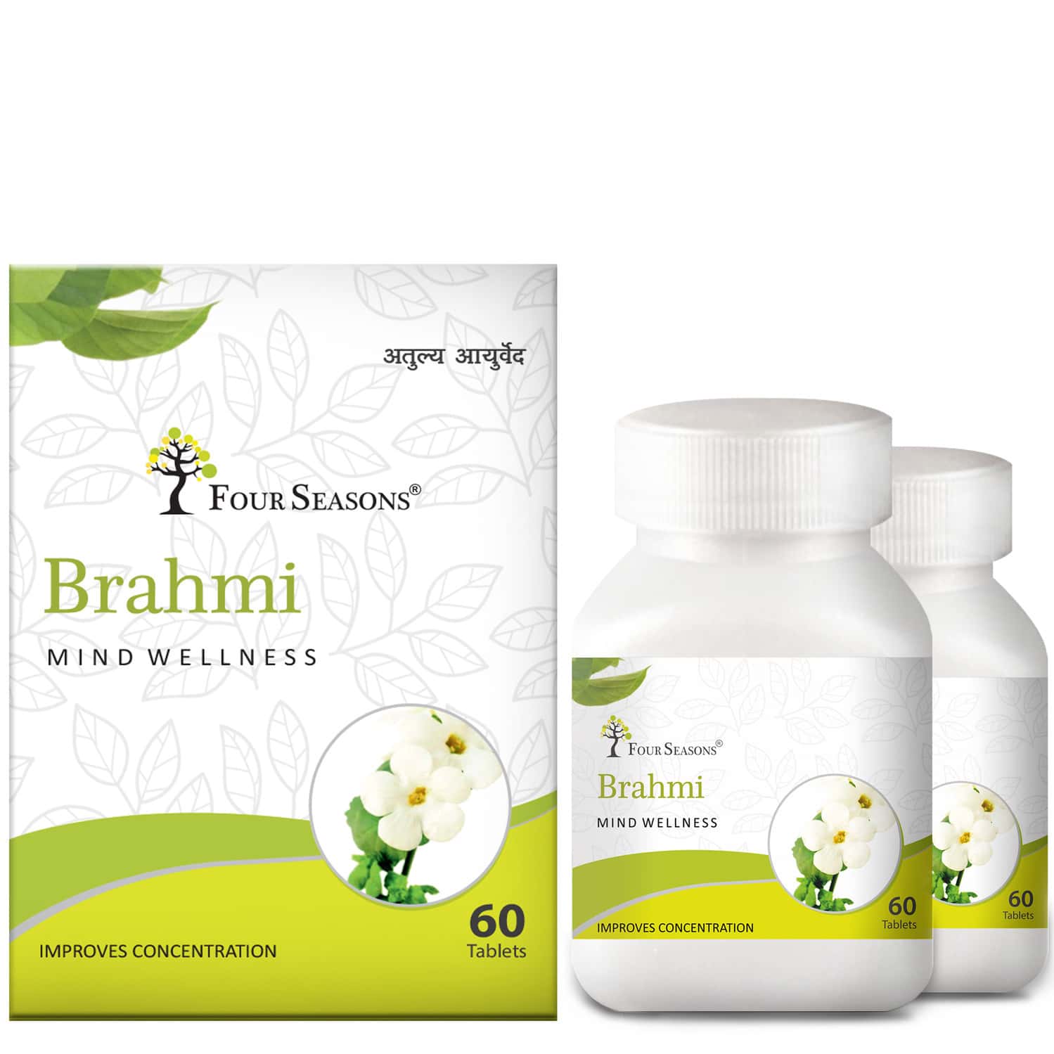 Four Seasons Brahmi Tablet - 60 Tabs| Mind Wellness | Improves Alertness (pack Of 2)