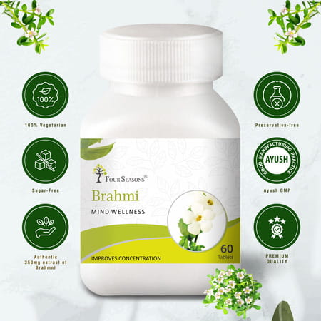 Four Seasons Brahmi Tablet - 60 Tabs| Mind Wellness | Improves Alertness (Pack Of 2)