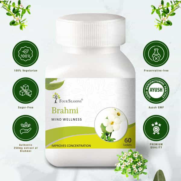 Four Seasons Brahmi Tablet - 60 Tabs| Mind Wellness | Improves Alertness (Pack Of 2)