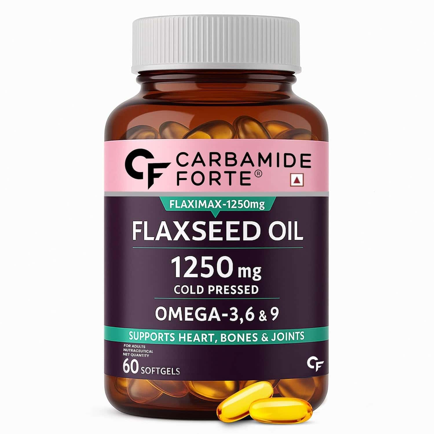Carbamide Forte Cold Pressed Flaxseed Oil Capsules 1250mg Omega3 6 9 - 60 Capsules