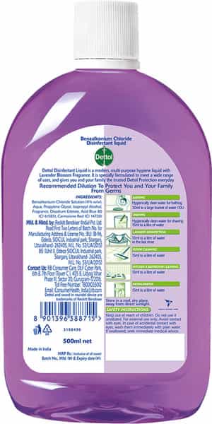 Dettol Liquid Disinfectant For Floor Cleaner Surface Disinfection - Lavender Blossom - 500Ml