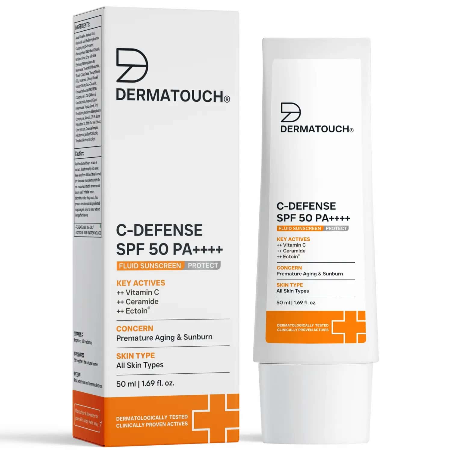 Dermatouch C-defense Spf 50 Pa++++ Fluid Sunscreen | All Skin Types | 50ml