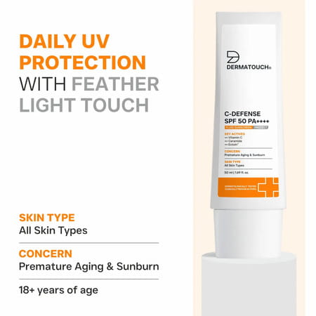Dermatouch C-Defense Spf 50 Pa++++ Fluid Sunscreen | All Skin Types | 50Ml
