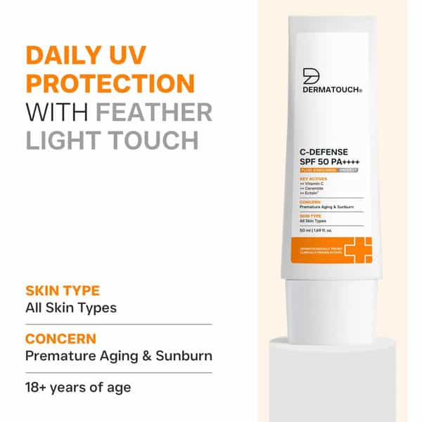Dermatouch C-Defense Spf 50 Pa++++ Fluid Sunscreen | All Skin Types | 50Ml