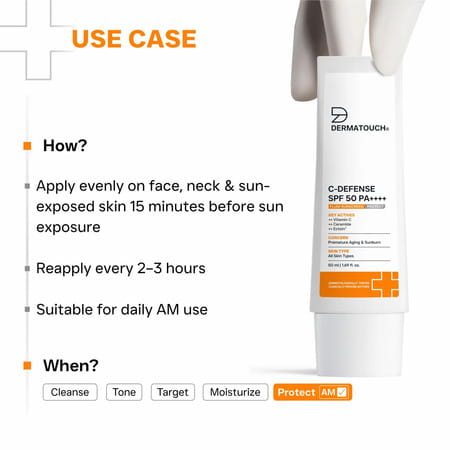 Dermatouch C-Defense Spf 50 Pa++++ Fluid Sunscreen | All Skin Types | 50Ml