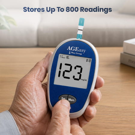 Ageasy (Max Group) Blood Glucose Monitoring System | 50 Test Strips | 1 Lancing Device Glucometer