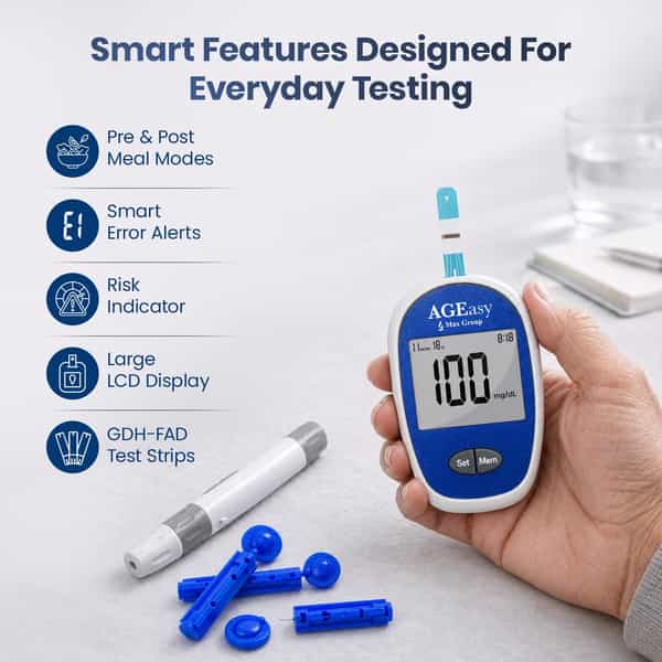Ageasy (Max Group) Blood Glucose Monitoring System | 50 Test Strips | 1 Lancing Device Glucometer