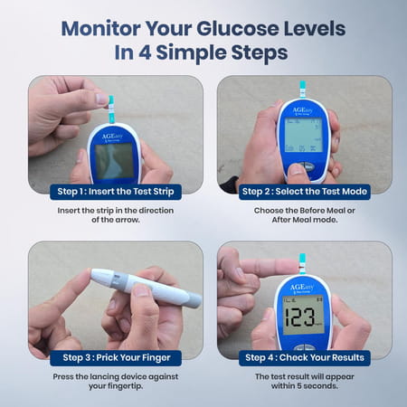 Ageasy (Max Group) Blood Glucose Monitoring System | 50 Test Strips | 1 Lancing Device Glucometer