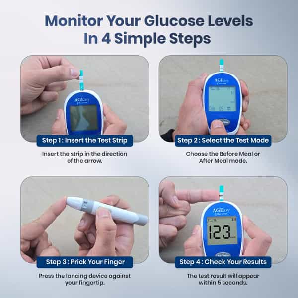 Ageasy (Max Group) Blood Glucose Monitoring System | 50 Test Strips | 1 Lancing Device Glucometer