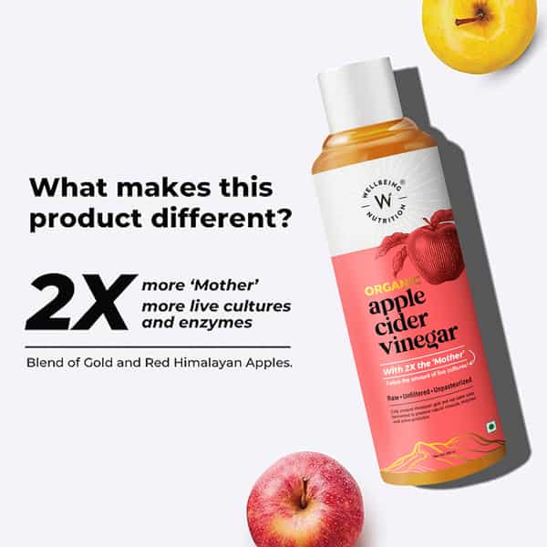 Wellbeing Nutrition Organic Applecider Vinegar 2X Mother For Weight Loss & Blood Sugar Control 500Ml