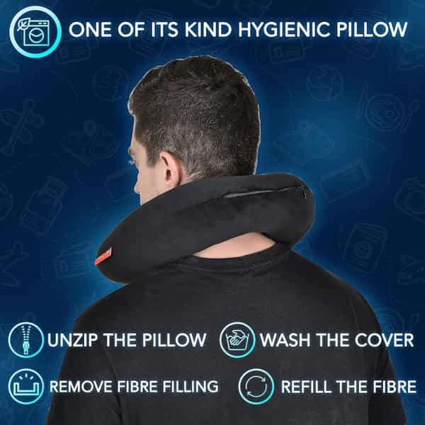 Trajectory Travel Neck Pillow Rest Cushion With 5 Years Warranty | Men And Women Black