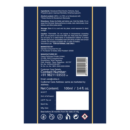 Vokka Aqua 100 Ml | Unisex Luxury Long Lasting Perfume For Men & Women | Aquatic Scent Eau De Parfum