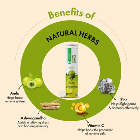 Dr. Vaidya'S Immuni Charge, Natural Immunity Booster | Vitamin C, Amla & Zinc | Lemon (4x15 Tablets)