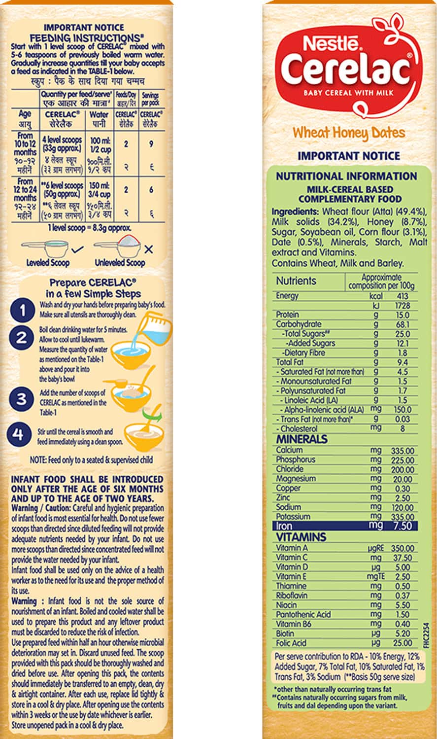 Buy NESTLE CERELAC BABY CEREAL WITH MILK WHEAT HONEY DATES FROM 10