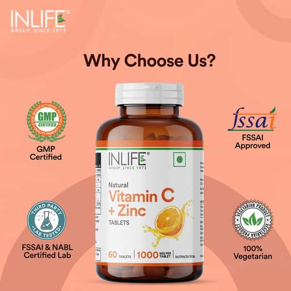 Inlife Natural Vitamin C Amla Extract With Zinc For Immunity & Skin Care - 60 Veg Tablets