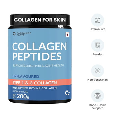 Carbamide Forte Hydrolyzed Collagen Powder Collagen Peptides | Unflavored 200g