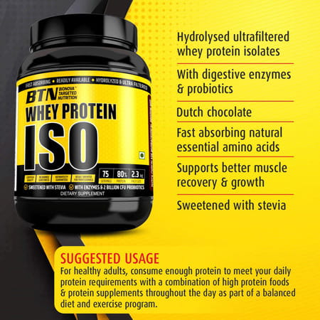 Btn Sports 100% Whey Protein Isolate | Pre And Post Workout | 5.5g Bcaa | Dutch Chocolate (2.3 Kg)