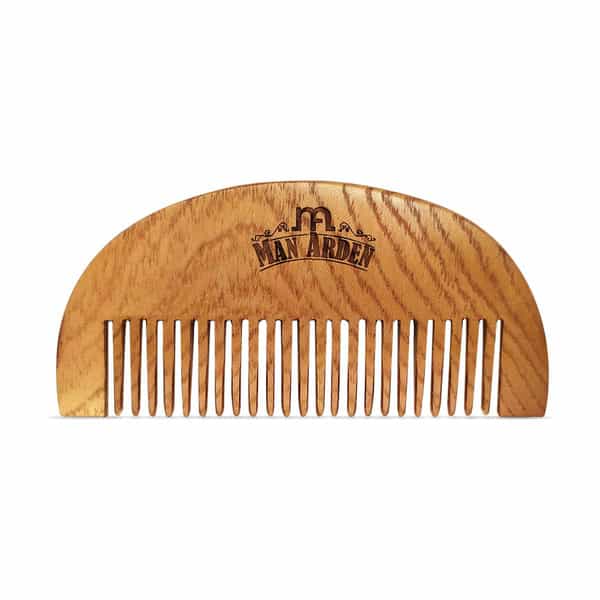 Man Arden Pure Neem Wooden Pocket Size Beard Comb With Premium Faux Leather Pouch
